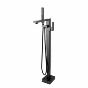 Square Black Freestanding Bath Mixer With Handheld Shower