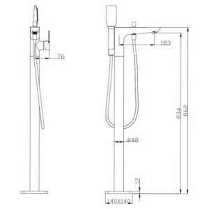 Chrome Floor Standing Mixer With Diverter & Handheld Shower(Brass)