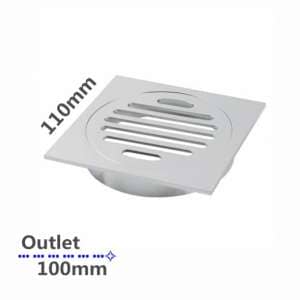 Square Chrome Brass Floor Waste Shower Grate Drain Outlet 100mm