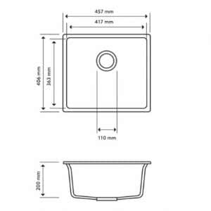 Carysil Black Single Bowl Granite Stone
  Kitchen/Laundry Sink Top/Flush/Under Mount – 457x406x200mm | TWM-MS