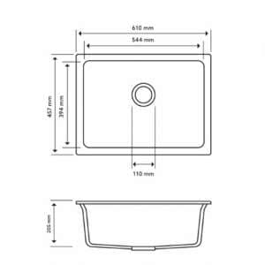 Carysil Black Single Big Bowl Granite  Kitchen/Laundry Sink Top/Flush/Under Mount – 610x457x205mm | TWM6145