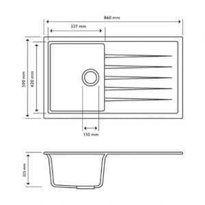 Carysil Black Single Bowl With Drainer  Board Granite Kitchen Sink Top/Flush/Under Mount – 860x500x205mm | TWMD-100