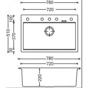 Carysil Black Single Bowl Granite Stone
  Kitchen Sink Top/Under Mount – 780x510x220mm | TWMW780