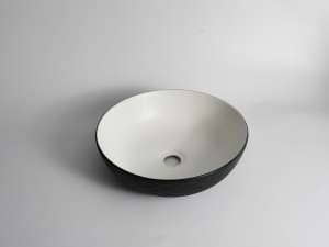Polar – 400mm Matte Black & Matte
 White Wavy Round Textured Exterior Ceramic Above Counter Basin |
 400x400x130mm | CLA-435W-TMB