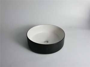 Polar – 360mm Matte Black & Matte
 White Round Textured Exterior Ceramic Above Counter Basin | 360x360x120mm |
 CLA-524B-TMB