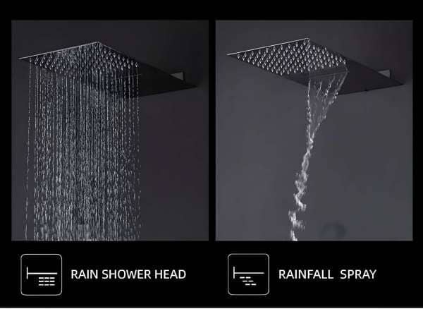 Slim Rectangle Wall Mount Black Shower Head Faucet Mixer Rain/Waterfall Spout