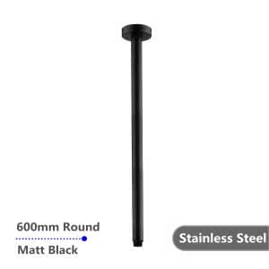 Round Black Ceiling Shower Arm 600mm Stainless Steel