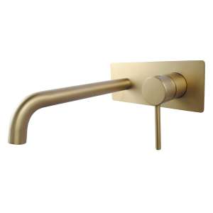 Pentro Round Brushed Yellow Gold Wall Mixer With Spout