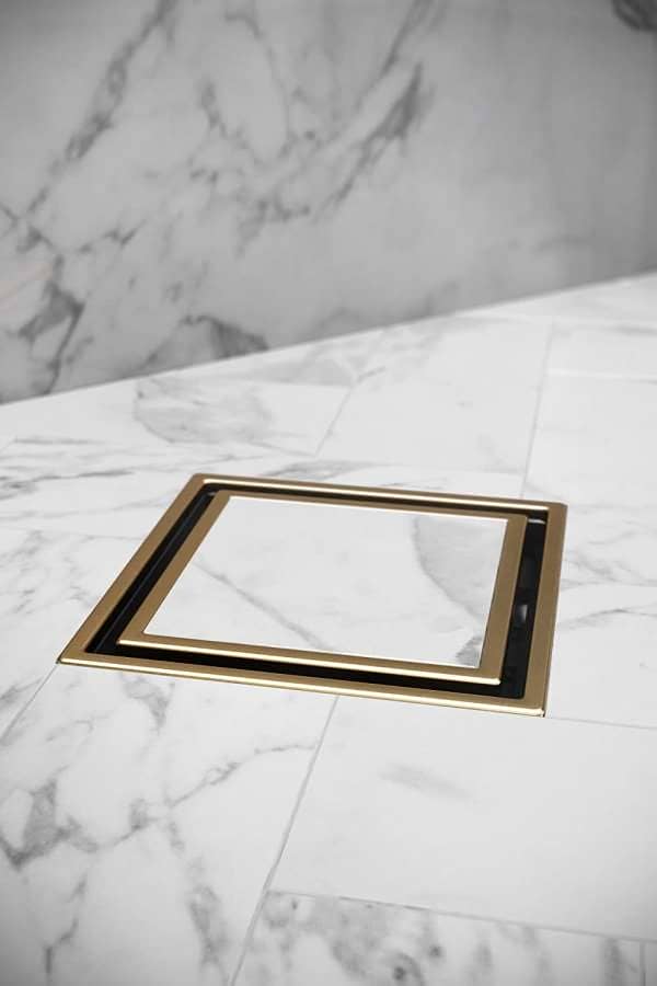Brushed Gold Smart Tile Insert Floor Waste Shower Grate Drain (88mm outlet)
