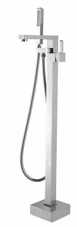 Square Brushed Nickel Freestanding Bath Mixer With Handheld Shower