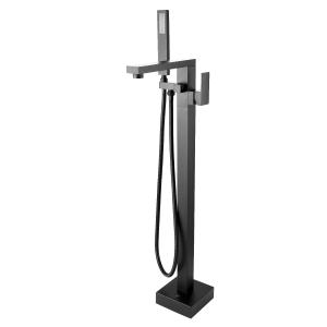 Square Gun Metal Grey Freestanding Bath Mixer With Handheld Shower