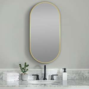 Matte Brushed Gold Oval Framed Mirror –
 500x1000mm | MBG-O50100