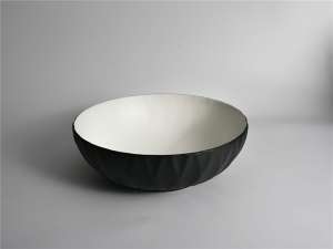Polar – 400mm Matte Black & Matte White Rubby Round Textured Exterior Ceramic Above Counter Basin – CLA-435H-TMB