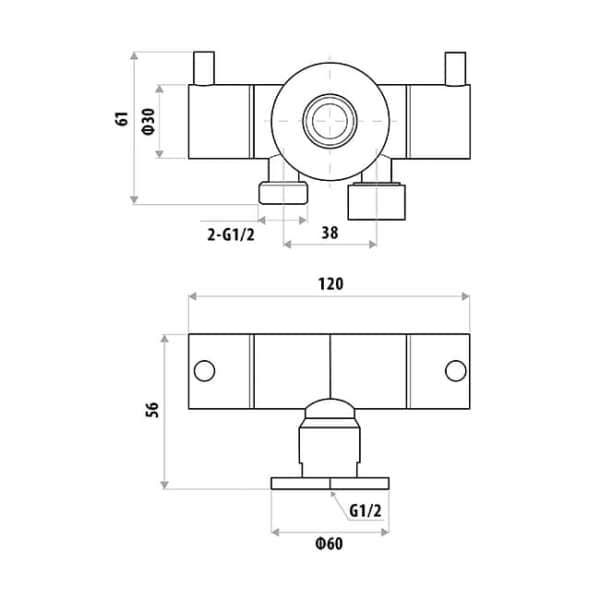 Technical Drawing Dual Cistern Cock T115D