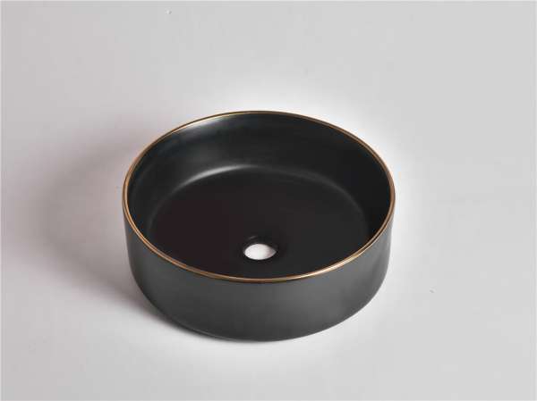 Aries - 36 in Matte Black Smooth Finish with Gold Rim 360x360x120mm - CLA-524B-MBGE
