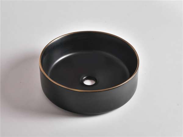 Aries - 36 in Matte Black Smooth Finish with Gold Rim 360x360x120mm - CLA-524B-MBGE