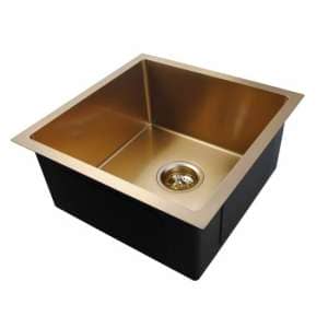 1.2mm Brushed
  Yellow Gold Handmade Round Corners Single Bowls Top/Under/Flush Mount Kitchen
  Sink – 440x440x205mm | BUYG4444.KS