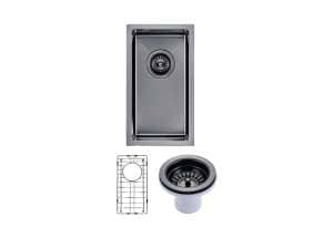 1.2mm Handmade Top/Undermount Single Bowl
  Kitchen Sink – Gun Metal Grey – 250x450x215mm | TWM11B
