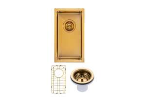 Brushed Gold 1.2mm Handmade
  Top/Undermount Single Bowl Kitchen Sink – 250x450x215mm | TWM11G