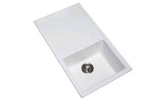 Carysil White Single Bowl With Drainer
  Board Granite Kitchen Sink Top/Flush/Under Mount – 860x500x205mm | TWMD-100W