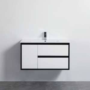 900mm Wall Hung PVC Vanity Matt Black & White Cabinet ONLY | PE900R-WH