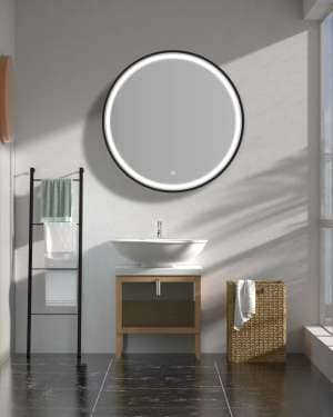 LUNA Black Framed LED Round Mirror –  900mm | LUNA 90