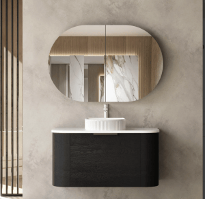Bondi Curve Wall Hung Vanity – Black Oak – 900mm | BO900B