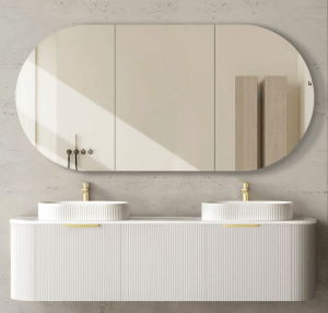 Bondi Fluted Curve Wall Hung Vanity – Matt White – 1800mm | BO1800W