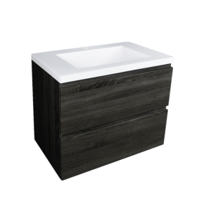 Qubist Wood Grain PVC Filmed – Floor
  Vanity – Double Drawers – Dark Grey – 750mm | Q7546DG