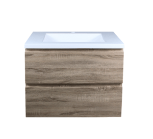 Qubist Wood Grain
  PVC Filmed – Floor Vanity – Double Drawers – White Oak – 750mm | Q7546WO