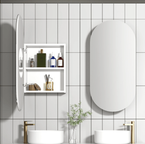 Shaving Cabinet Matte White With Oval
  Shape Mirror – 900x450mm | SH-PH9045