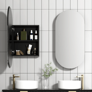 Shaving Cabinet Matte White With Oval
  Shape Mirror – 900x450mm | SH-PH9045