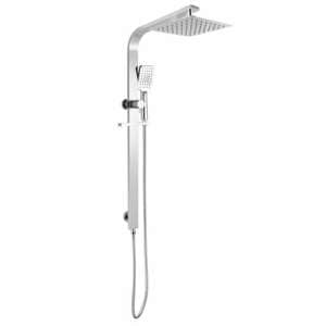 10 inch Square Chrome Wide Rail Shower Station Top Water Inlet with 3 Functions Handheld