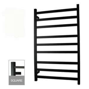 Square Matte Black Electric Heated Towel
  Rack – 9 Bars – 600mm | OX09.S.HTR