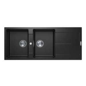 Carysil Black Double Bowl with Drainer
  Board Granite Kitchen Sink Top Mount – 1160x500x200mm | TWM-ED200