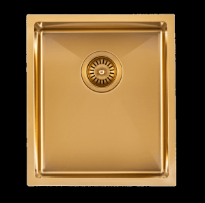 Brushed Gold 1.2mm Handmade
  Top/Undermount Single Bowl Kitchen Sink – 390x450x215mm | TWM12G