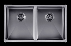 1.2mm Handmade Top/Undermount Double
  Bowls Kitchen Sink – Gun Metal Grey – 770x450x215mm | TWM6B