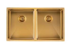 Brushed Gold 1.2mm Handmade
  Top/Undermount Double Bowls Kitchen Sink – 820x457x230mm | TWM7G