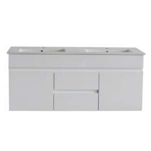 White Polyurethane PVC Wall Hung Vanity – Double Bowl – 1200mm | P124D-WH