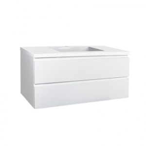 White Polyurethane MDF Wall Hung Vanity – With Single Bowl – Double Drawer – 1200mm | PW46-1200