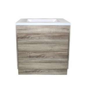 Qubist Wood Grain PVC Filmed – Floor
 Vanity – Double Drawers – White Oak – 750mm | WO7546LG