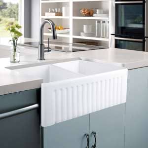 Fermentale Ceramic Kitchen Sink – Double
  Bowl – Gloss White – 760x445x250mm | KCSD760