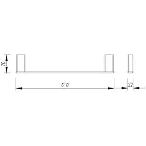 Aiko Square Single Towel Rail 610mm – Chrome | 7101-610