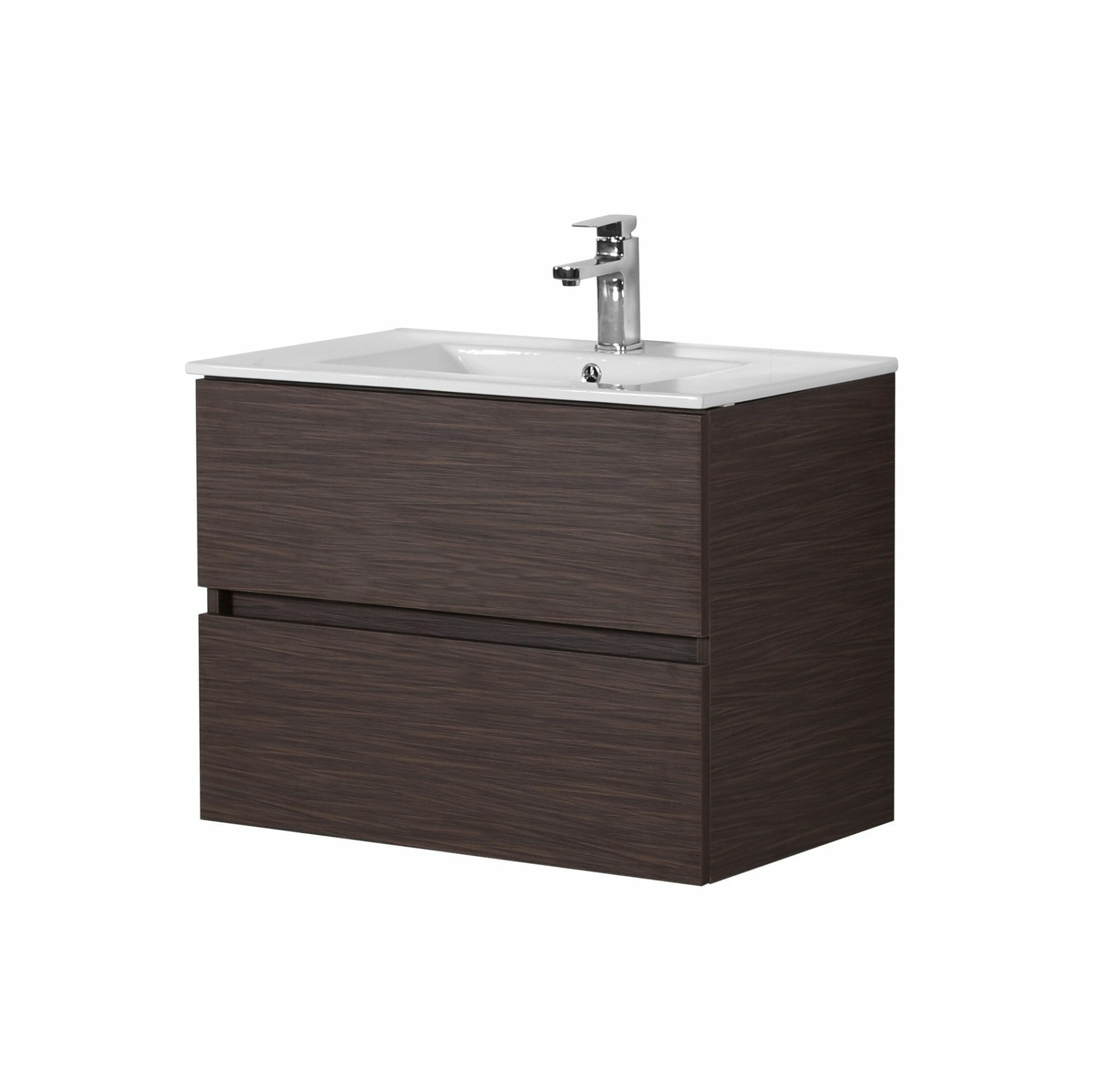 Stella Wood Grain PVC Wall Hung Vanity Double Drawers Dark Brown 750mm WAL750WH