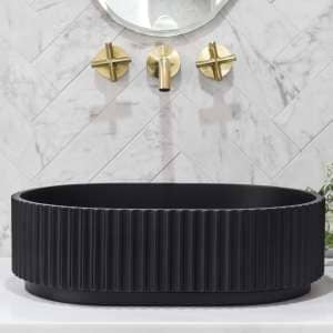 Stadio Groove Above Counter Artificial
 Stone – Fluted – Matt Black – Oval – 480mm | CSB716-MB