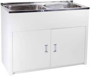 Double 45L Laundry Tub with Cabinet with Side Hole – Stainless Steel | DB652B