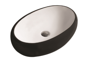 Above Counter Ceramic Basin – Matt
  Black/White – Oval – 600mm | PA6040MBW