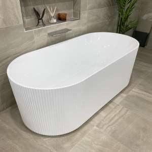 Brighton Groove Fluted Oval Freestanding
  Back to Wall Bathtub – Gloss White – No Overflow – 1500mm | SB782-1500GW
