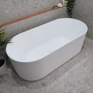 Brighton Groove Fluted Oval Freestanding
 Back to Wall Bathtub – Matt White – No Overflow – 1700mm | SB782-1700MW