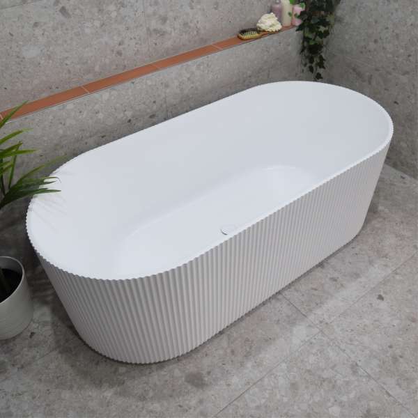 Enflair SB782 1700MW Brighton Groove Fluted Oval Freestanding Bath Matte White scaled 1